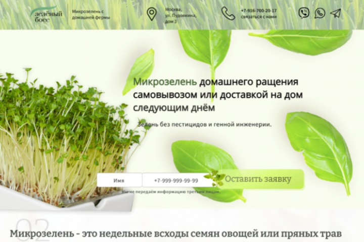 Лендинг микрозелени