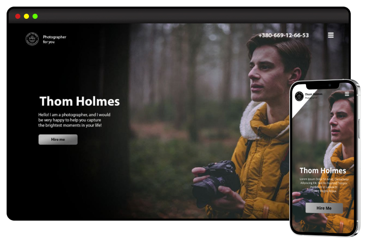 Сайт-визитка для фотографа Тома Холмса