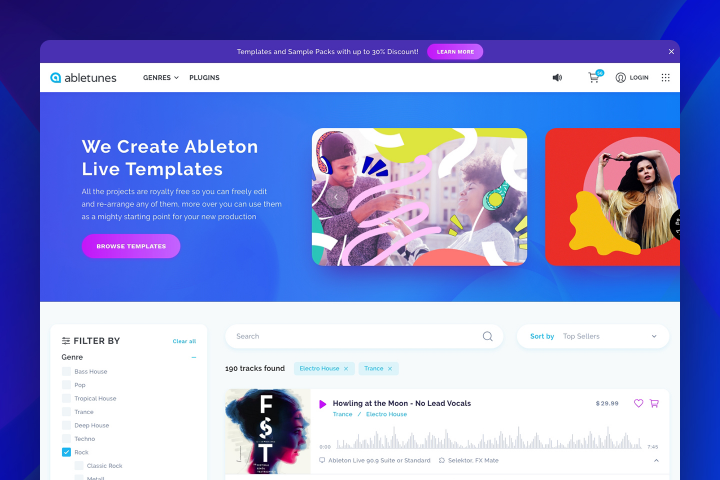 Сайт для музыкального портала Abletunes