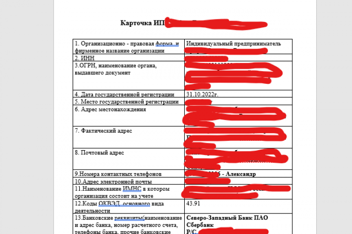 Карточка ИП