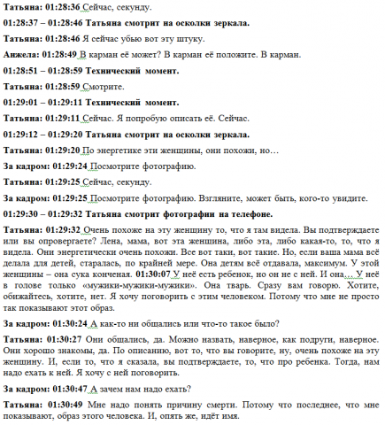 Расшифровка для ТВ передачи "Экстрасенсы ведут расследование"
