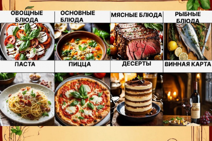 Меню итальянского ресторана