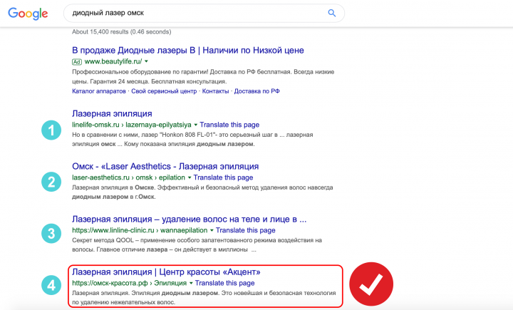 SEO-продвижение центра лазерной эпиляции