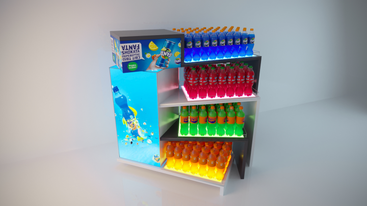 Витрина с вращением для продукции Fanta