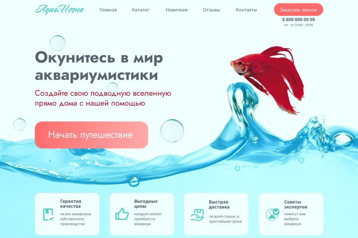 Разработка дизайна сайта магазина по продаже аквариумов