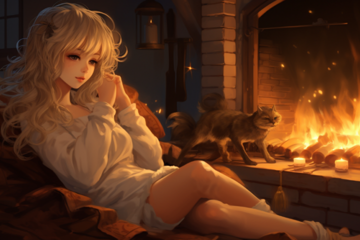 девушка у камина