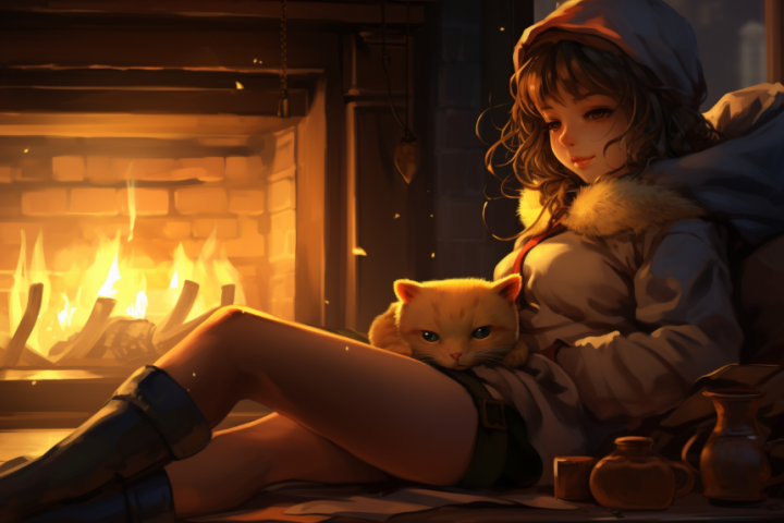 девушка у камина