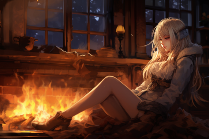 девушка у камина