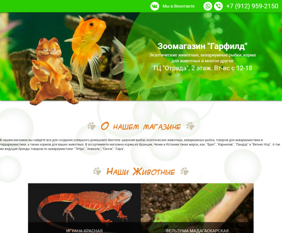 Премиум-сайт - зоомагазин "Гарфилд"