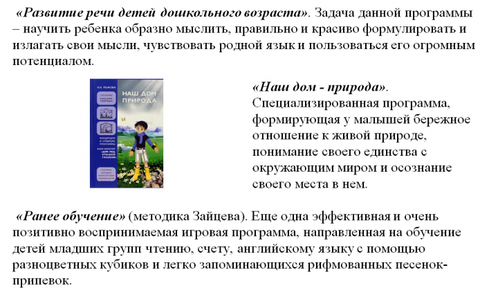 Краткое описание дошкольных образовательных программ