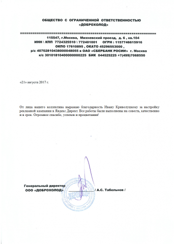 Все благодарственные письма Ивана Криволуцкого от компаний