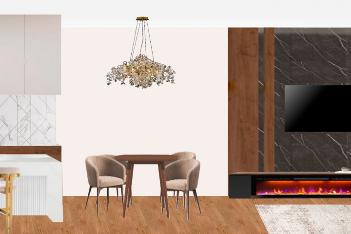 Кухня-гостиная в современном стиле с элементами Ар Деко