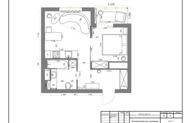 Эргономический план с  размерами, план освещения