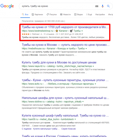 Москва - Топ 1 Google - Купить тумбу на кухню
