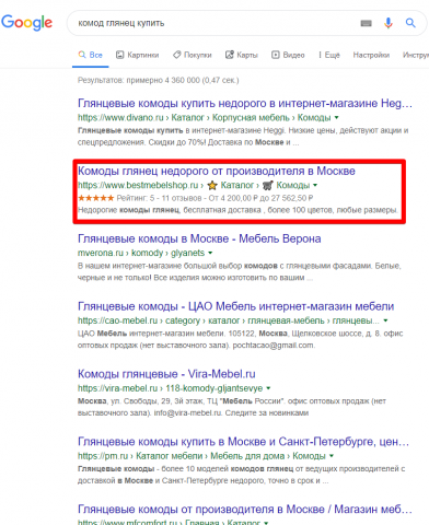 Москва - Топ 3 Google - Комод глянец купить