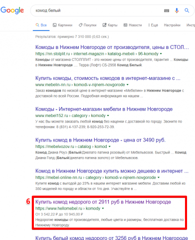 Нижний Новгород - Топ 10 Google - Комод белый