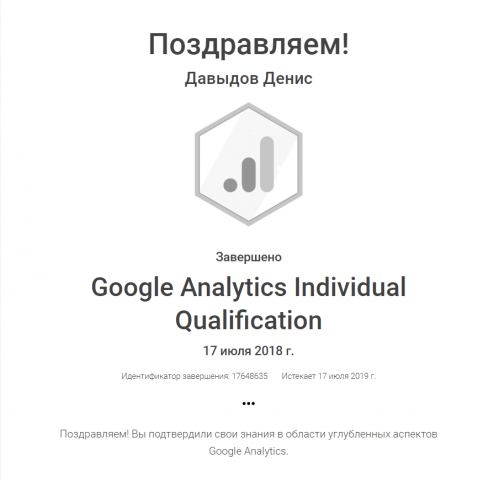 Сертификат Google Analytics