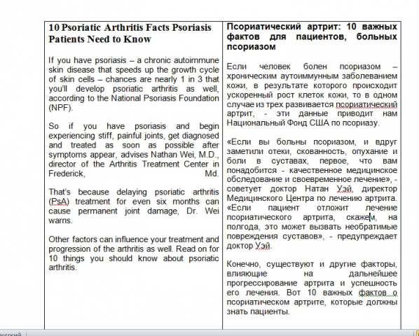 ENG-RU Перевод статьи о псориатическом артрите