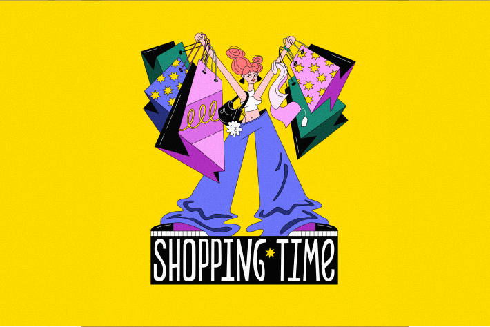 Иллюстрация девушки с покупками