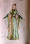 Эскиз сценического платья, чеченский женский костюм, рисунок от