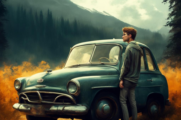 изображение парень машина природа