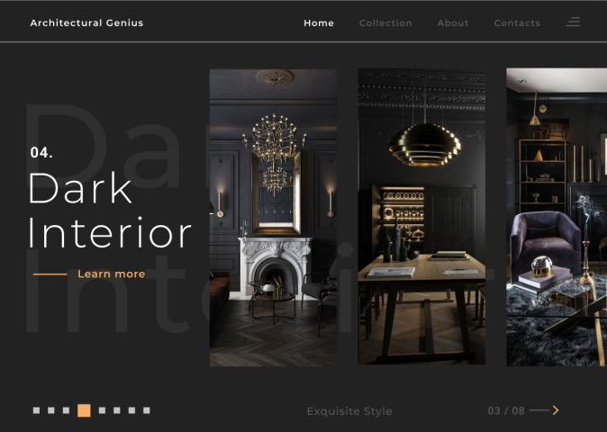 Дизайн страницы сайта архитектурного бюро.