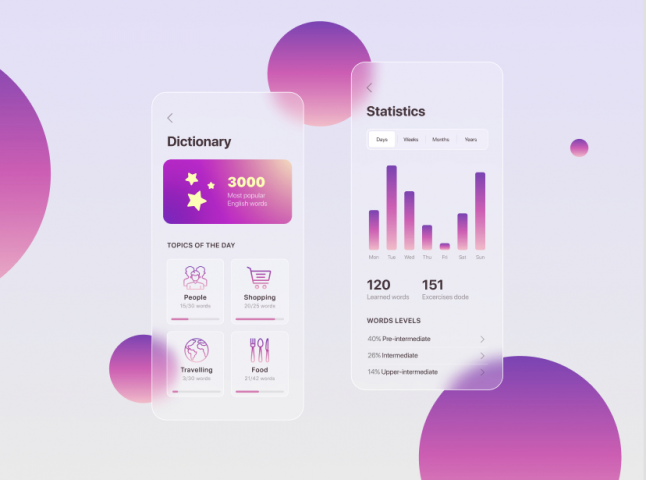 Мобильное приложение в стиле глассморфизм (стекломорфизм)
