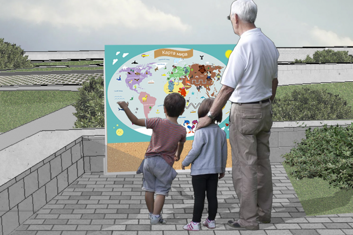 Коллаж бизиборда в антураже.