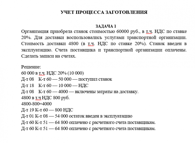 Учет процесса заготовления