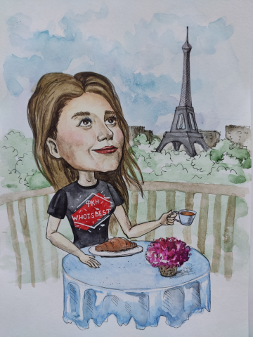 Шарж девушки. Формат А4. Акварель