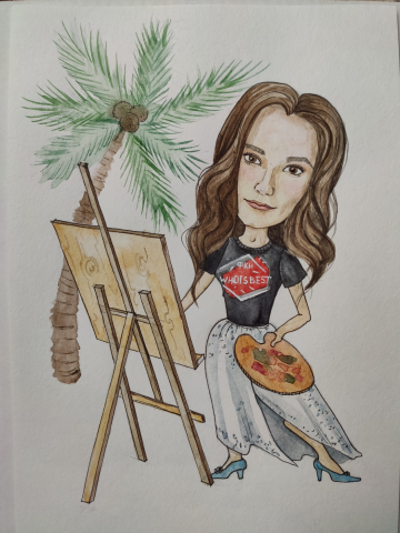 Шарж девушки. Формат А4. Акварель