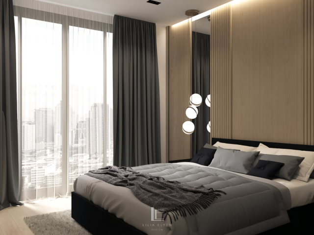 Интерьер спальни в стиле контемпорари