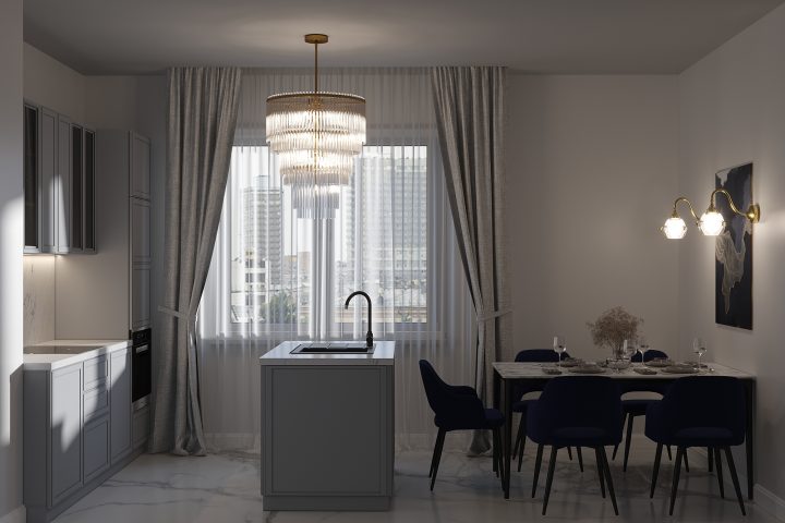 Кухня в трехкомнатной квартире в Москве