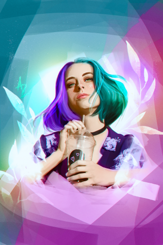 Лайт-арт, портрет по фото с цветными волосами