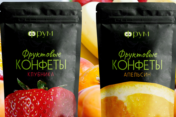 Упаковка фруктовых батончиков и конфет