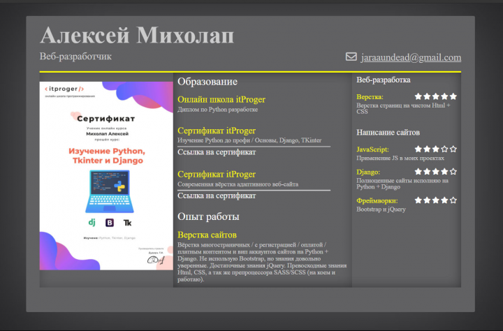 Небольшое резюме