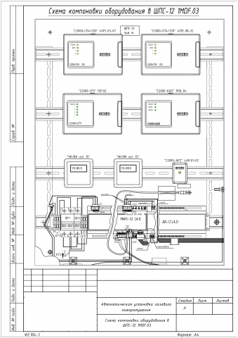 Схема компоновки шкафа с оборудованием "Болид"