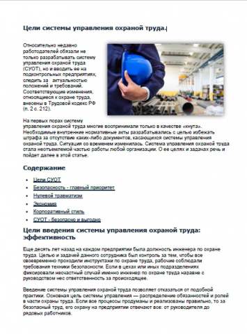 Статья - "Цели системы управления охраной труда"