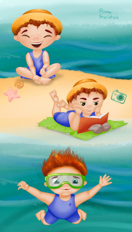 Милый персонаж для детского летнего пляжа