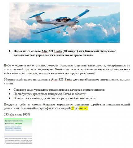 Подарочный сертификат на полет на самолете