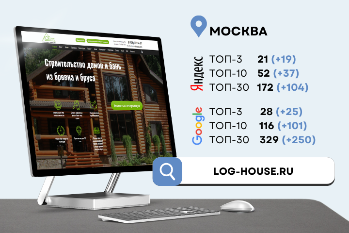SEO-продвижение компании по строительству домов и бань из бревна