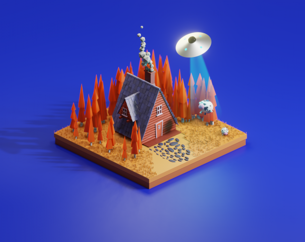 Low-poly сценка с Домиком