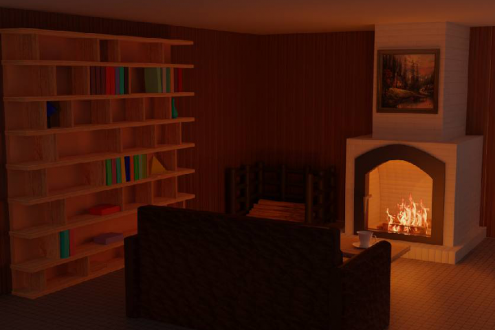 Комната с камином.