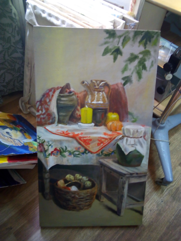 Тематический натюрморт "Бабушкин столик" масло