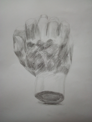 Академический рисунок, гипсовая рука, карандаш