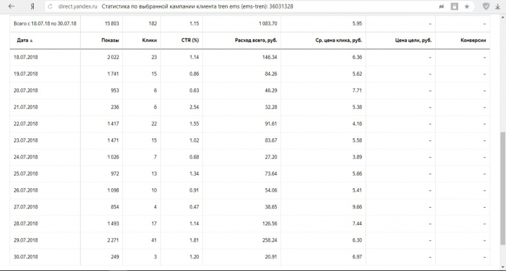 Настройка тестовой рекламной кампании для Студии EMS фитнеса