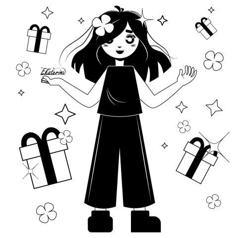 Черно-белая векторная иллюстрация для открытки