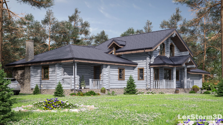 Дом Рубленое бревно Серый