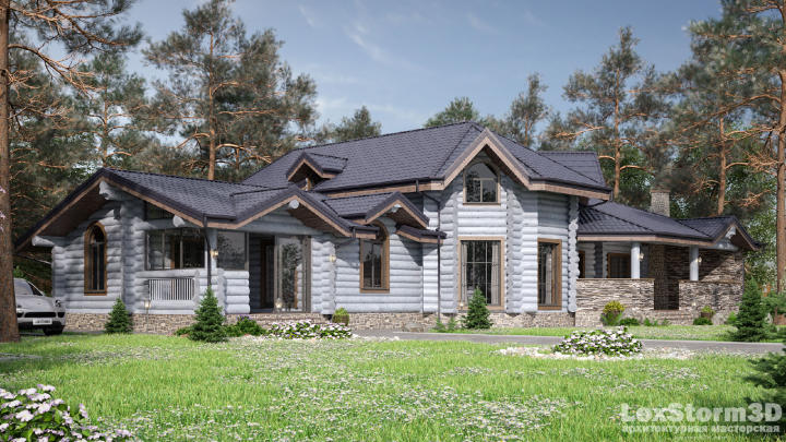 Дом Рубленое бревно Серый