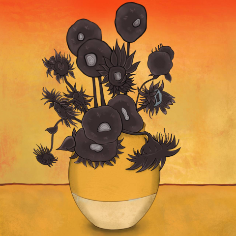 Подсолнухи Ван Гога в цветовой палитре Слонов Сальвадора Дали